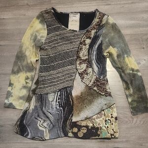 Vintage Long Sleeve Patchwork Top - Multicolor